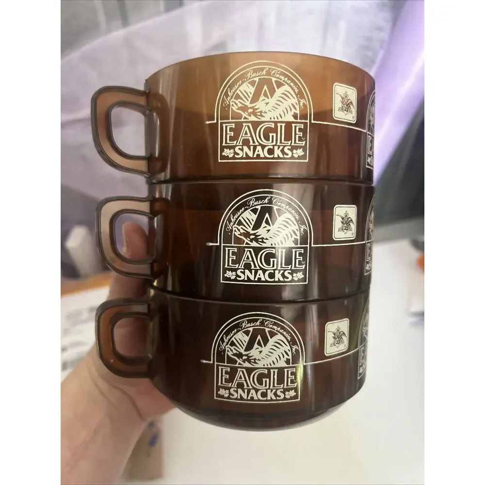 Vintage Amber Anheuser Busch Eagle Snack Cup Soup Bowl Brown w Handles